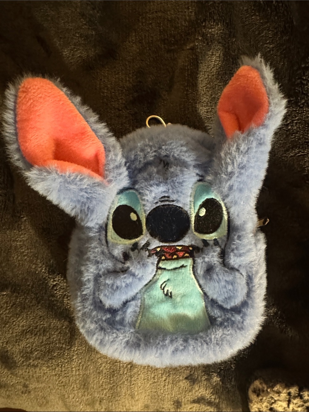 Disney Plush Stitch Key & Card Holder in Light Blue with Pink Ear Accents